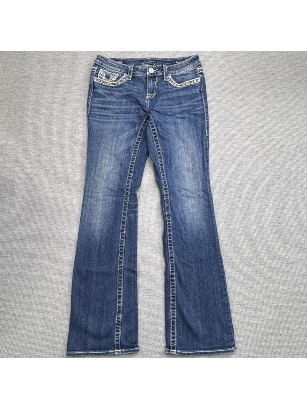 Vigoss Dallas Heritage Jeans Womens Size 3/4 L33 Blue Denim Bootcut Embellished